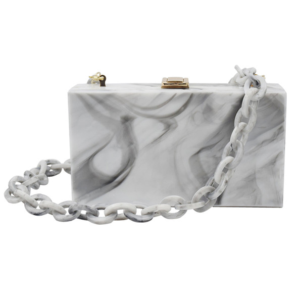 INS Acrylic Clutch Box Evening Bag For Women Wedding Bag Marble Color Ink Print With Clear Ball Clasp Acrylic Chain