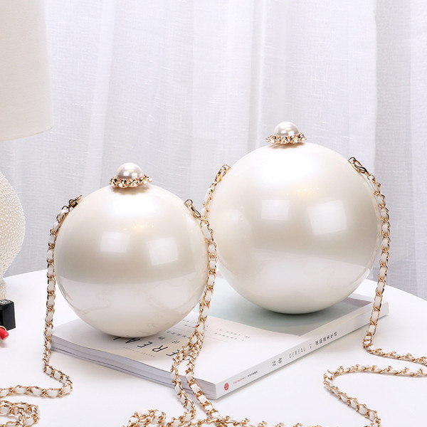 White Pearl chain shoulder evening bags for women acrylic material ball-shape crossbody bags 2 sizes for choices