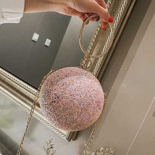 Fashion Chain Women's Bag 2019 New Fashion Dinner Bag Hand with Simple Single Shoulder Slant Round Handbag