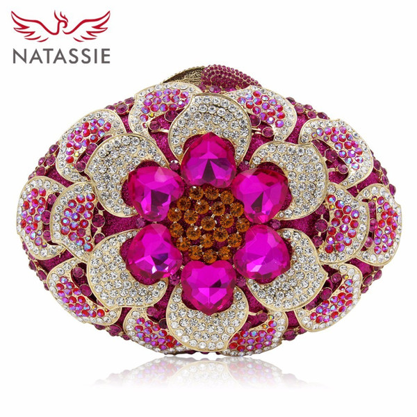 NATASSIE Women Luxury Crystal Evening Clutch Bags Ladies Party Flowers Bag Wedding Clutches