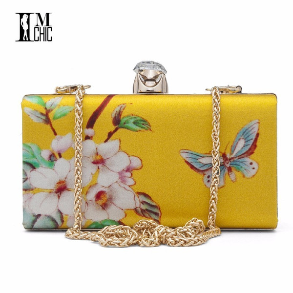 2018 Art Design Silk Women Clutch Bags Vintage Ladies Evening Party Banquet Bag Female Shoulder Women Mini Chain Handbags