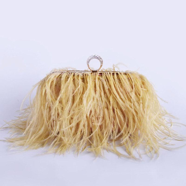 Ostrich Feathers Handmade Clutch Evening Bags Women's Pouch Purse Lady's Handbags Diamond Luxury Clutch Party Messenger BA379