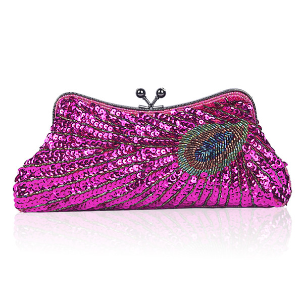 Beaded Sequins Dinner Bag Peacock Hand Strap Diagonal Women's Bag Dress Bag