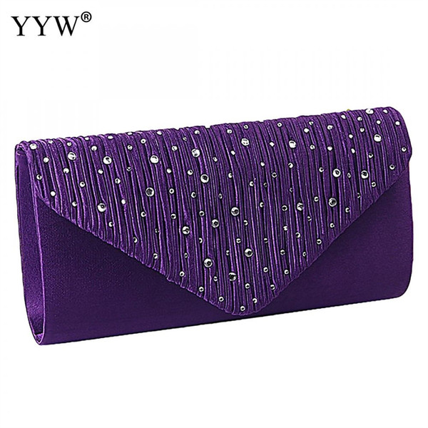 Satin Tiny Glass Beads Clutches For Women Fashion Evening Bags Purple Chain Shoulder Bags Party Wedding Vintage Pearl Softback #768222