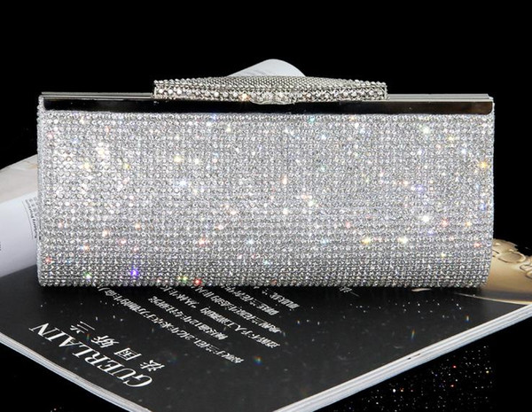 Vintage Fashion Wedding Bridal Lady Handbags Stain Beaded Crystal Rhinestone Metal Party Prom Evening Clutch Bag Purse Wallet Silver Gold