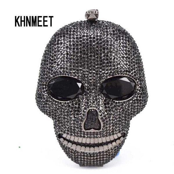 Black handmade Skull crystal women evening bags Halloween gift bags luxury diamond ladies handbags party Clutch purse SC027