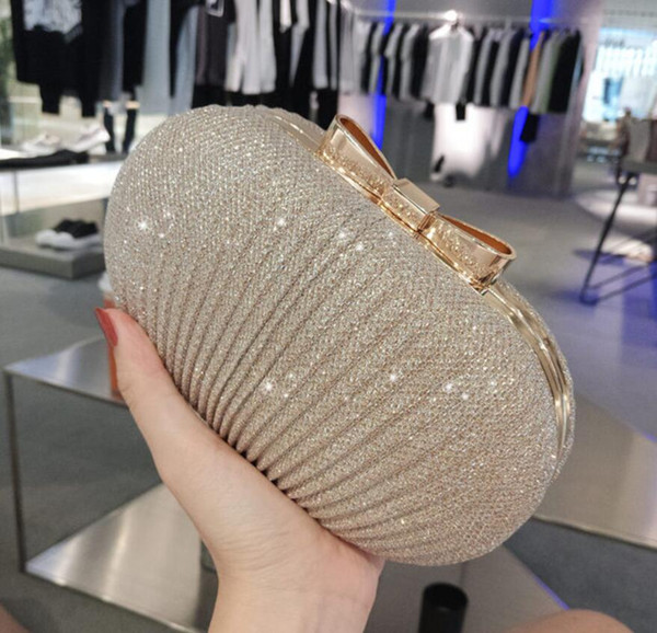 Sparky Pleated Women Bridal Hand Bags For wedding Gold Evening Clutches Chain Bag Applique In Stock Bridal Bags Party Blingbling