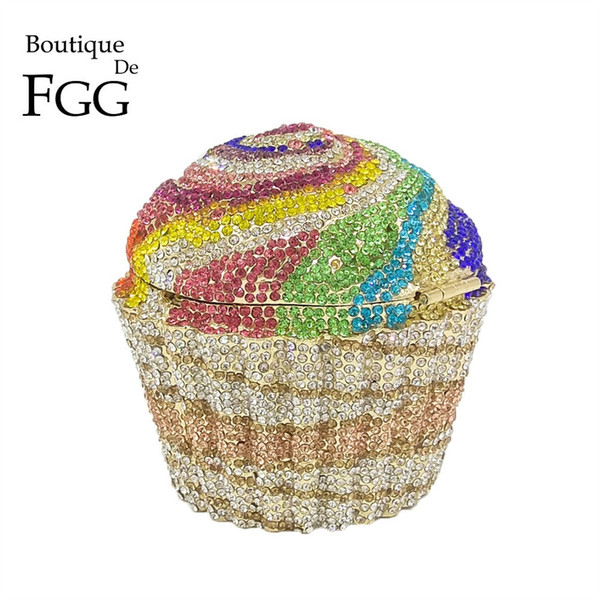 Boutique De FGG Women Fashion Cupcake Crystal Clutch Evening Bags Wedding Party Bridal Diamond Minaudiere Handbag Clutches Purse #88698