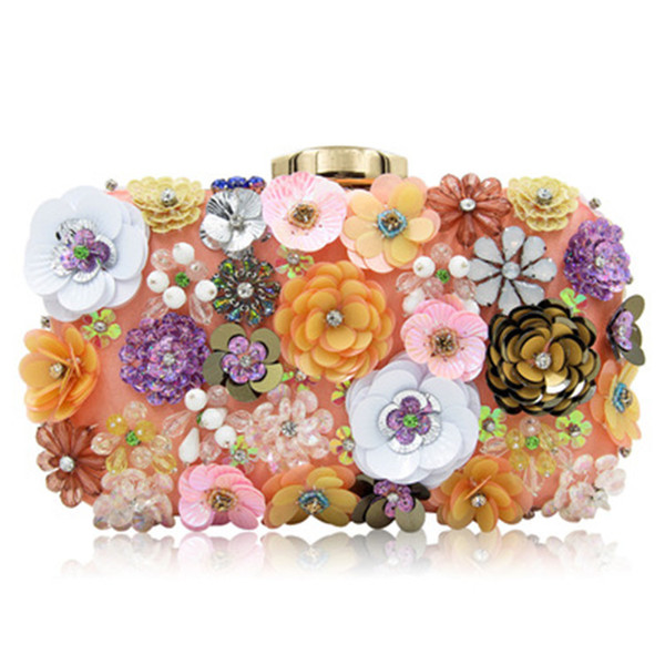 KINGSLAND Sequins Beaded Evening Bag high-grade crystal beaded flower stereo hand bag KSLG1159