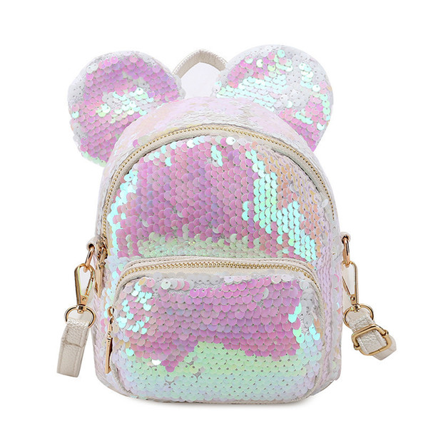 Mini sequin Backpacks For Girls Women Rabbit Ears Rucksack Cartoon Label Purse Zipper Shoulder Small School Bag K051