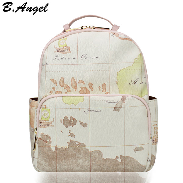 High quality white world map bag women backpack leather backpack printing backpack travel bag HC-W-6650