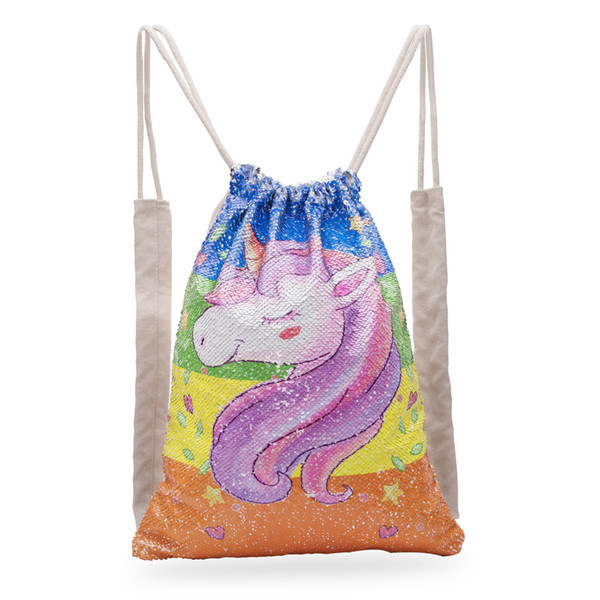 Sequins Mermaid Backpack Unicorn Reversible Drawstring Bag Outdoor Sports Magic Shoulder Bag Home Storage Bags 36pcs CNY1232