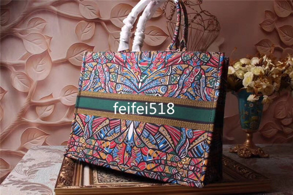 women's high quality fashion casual Leather Bags printed canvas with embroidery Cowhide Tote handbags Shopping Bag free shipping d33