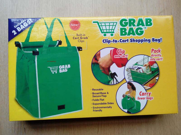 With Retail Box Grab Bag Set of 2 Bags Reusable Clip to Cart Grocery shopping Bag Brand New