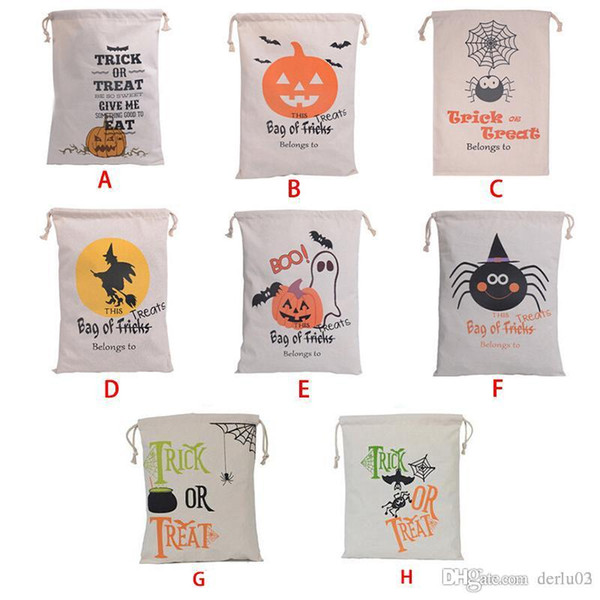 Halloween Pumpkin Bags Hallowmas Sacks Gift Bags Drawstring Candy Bag Tricks Or Treat Printed Halloween Party Favor Organizer 8 Designs