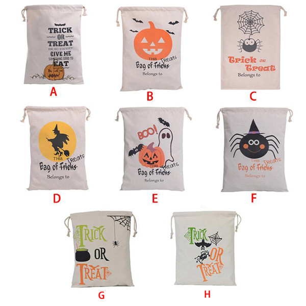 Halloween Pumpkin Bags Hallowmas Sacks Gift Bags Drawstring Candy Bag Tricks Or Treat Printed Halloween Party Favor Organizer 8 Designs