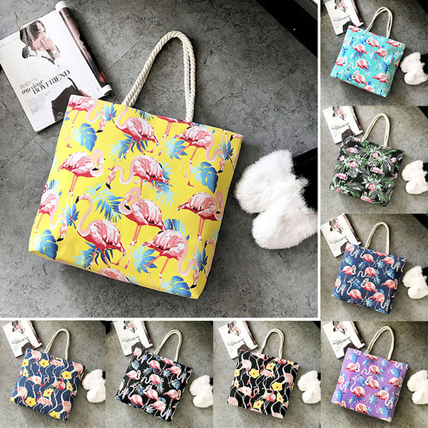 1PCS Women Handbags Fashion Flamingo Printed Canvas Shopping Bags Animal Designs Beach Bags Casual Handbags Gifts