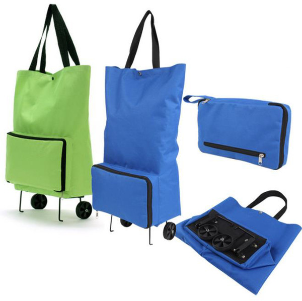 cheap wholesale Oxford cloth portable foldable shopping bag with wheel trolley tug bag