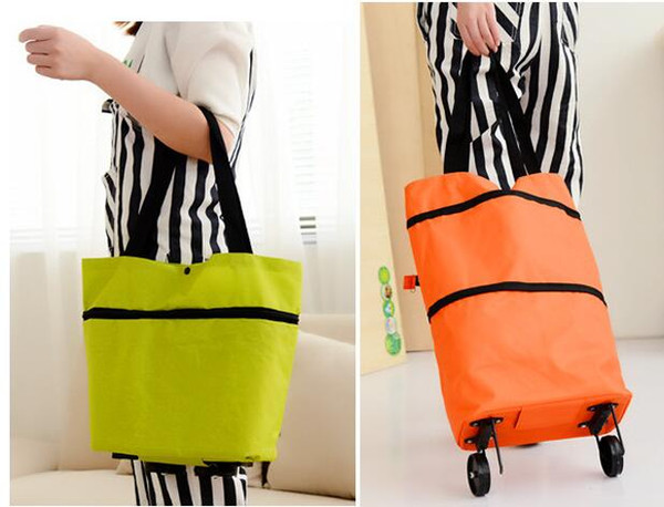 Portable folding shopping bag trolley hand reusable storage Shopping Bag On Wheels Rolling Grocery Tote Handbag 100pcs