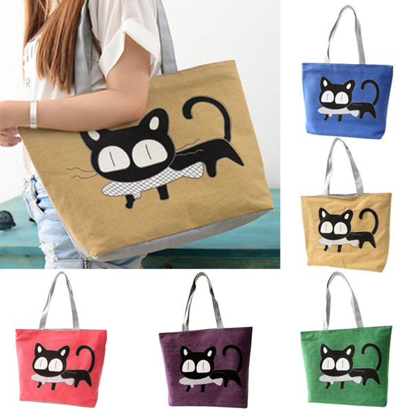 Lovely Cat Printed Women Bag Cat Eat Fish Pattern Print Lunch Bag Handbag Casual Shopping Shoulder Bag Bolsas Femininas