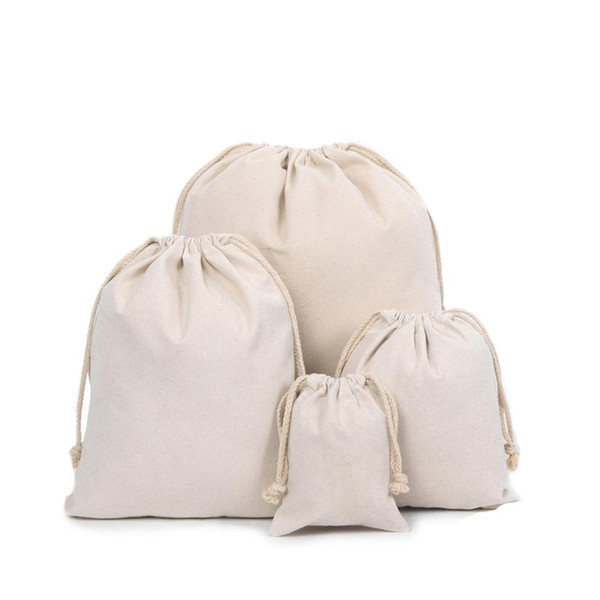 New Custom Nature Cotton Canvas Drawstring Bags With Thick Cotton Strings