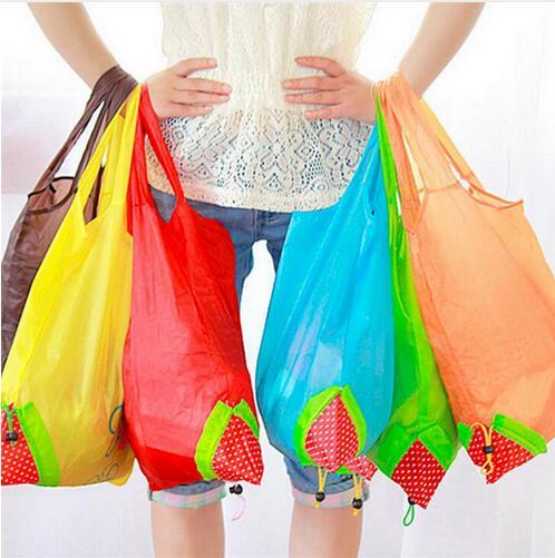 Storage Handbag Strawberry Foldable Shopping Bags Reusable Folding Grocery Nylon Bag Large Capacity Home Tote Pouch GB309