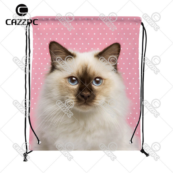 cute cat pink dot Print Custom individual Nylon fabric Drawstring Backpack gift bag