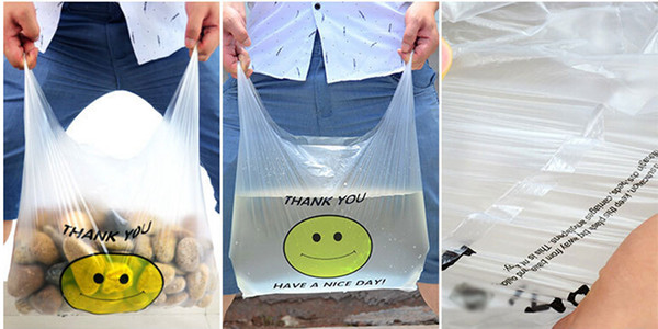 Designer-Hot Sell Transparent Smiling Face Portable Plastic Bags Customized Fresh Material Waterproof Multi-function Vest Shopping Bags