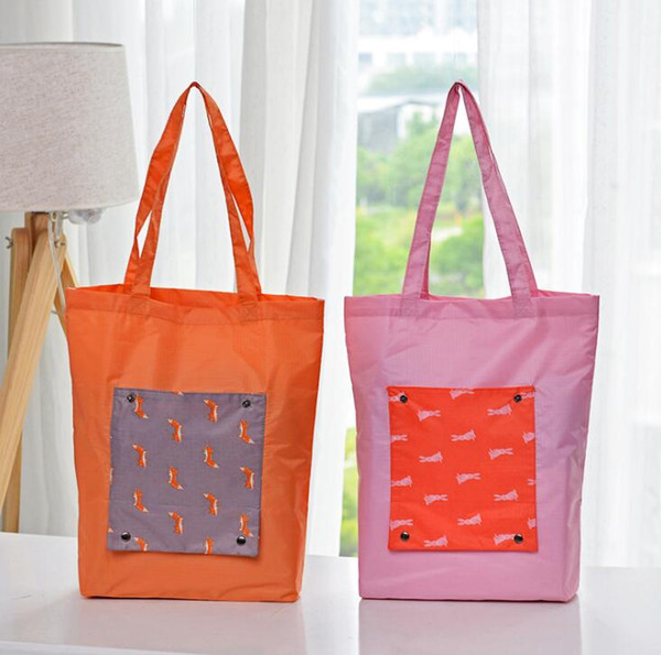 Portable Folding Shopping Bags Cartoon Animals Nylon Travel Storage Bag for women 4 colors DHL free shipping