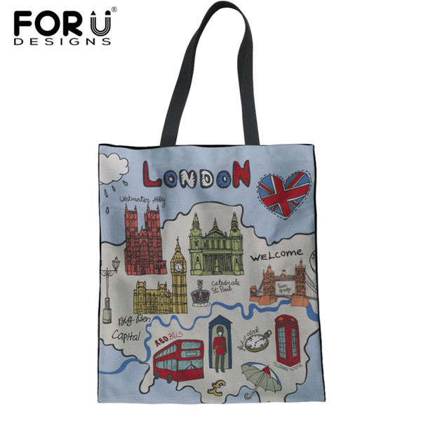 FORUDESIGNSNew York/London Prints Luxury Handbags Women Bags Designer Fashion Casual Canvas Ladies Tote Handbags Linen Bolsas