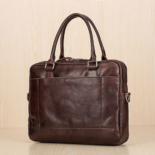 2019 leather portable briefcase men and women shoulder slung baotou top layer vegetable tanned leather retro fashion bag