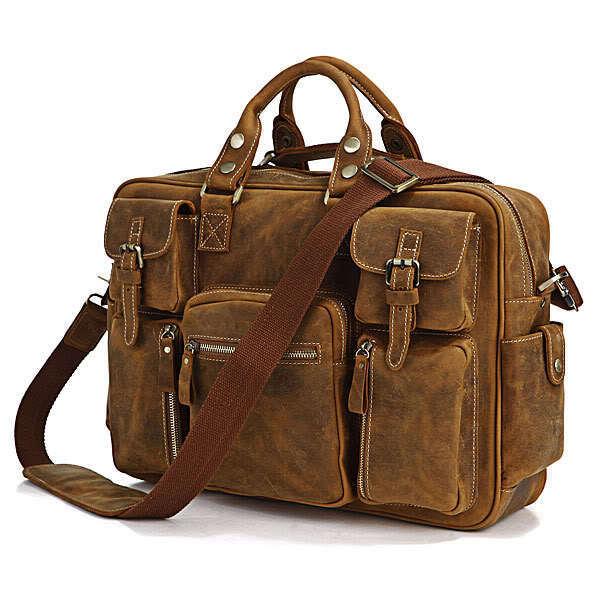 J.M.D Mens Crazy Horse Leather Laptop Bag 16.5