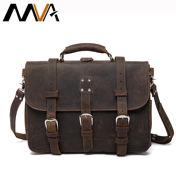 Wholesale- MVA Crazy Horse Man Briefcase Genuine Leather Men Laptop Bags Messenger Bag Leather Men Business Briefcase Laptop Bags Male Bag