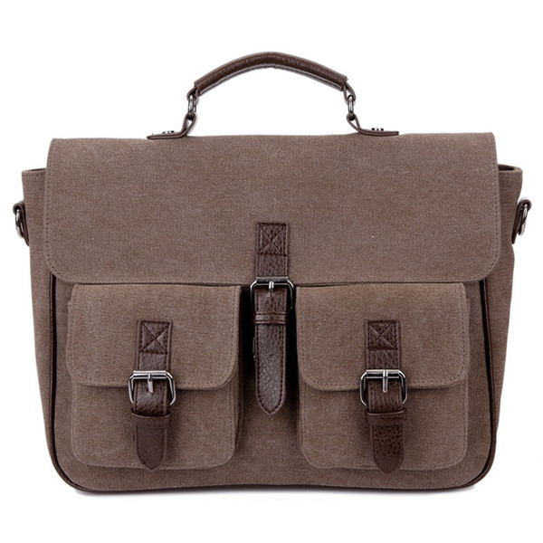 Wholesale- Canvas Messenger Bag Business Casual Male Satchel Travel Shoulder Laptop Bags Masculina Vintage Men Crossbody Briefcase Bolsas