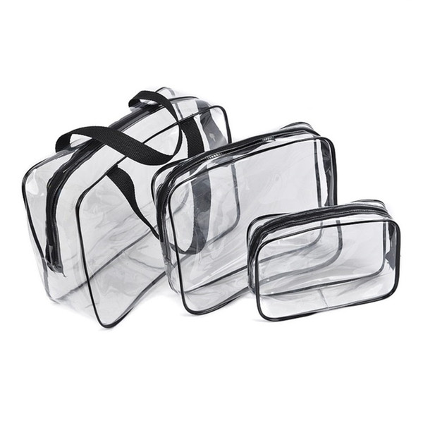 2019 New 3-pieces Set Bag Travel Transparent Clear PVC Makeup Cosmetic Toiletry Zipped Bags BS88