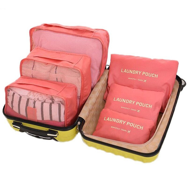 LHLYSGS Brand 6 Pcs Packing Cube Organiser Travel Bag Women Large Capacity Waterproof Storage Clothing Sorting Luggage Mesh Bag