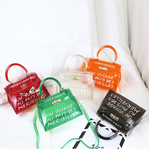 TekiEssica Satchel Handbag Women Bag Clear Jelly Transparent PVC Bag Candy Color Tote Designer Purse Bolsa Crossbody