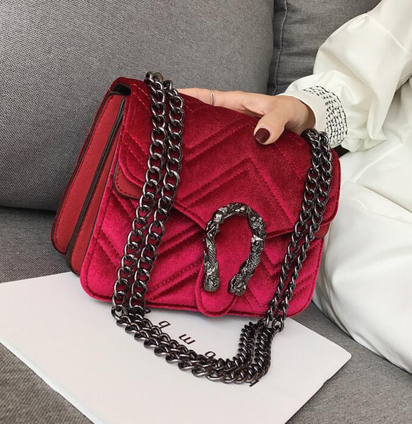 Factory direct brand women bag winter new snakehead lock velvet bag classic embroidered line wavy women chain bag elegant temperament small