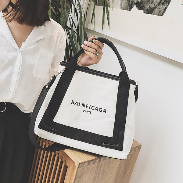 wholesale Fashion Character Design Women's Handbags Durable Canvas Blank Shoulder Bag Plain Black Color Casual Tote Reusable Shopping Bags