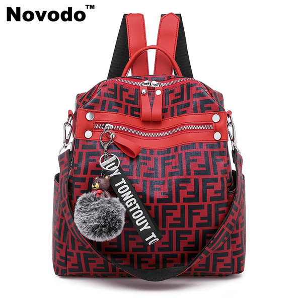 NOVODO Newest Brand Designer Backpack For Women with Pom Poms 3 straps Back pack High-end Quality bag Ladies Drop Shipping