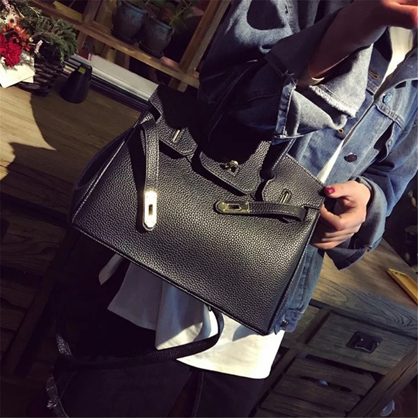 2019 New Lady Totes Leather PU Handbags Lychee Pattern Platinum Bag Hand Bill of Lading Shoulder Oblique Cross