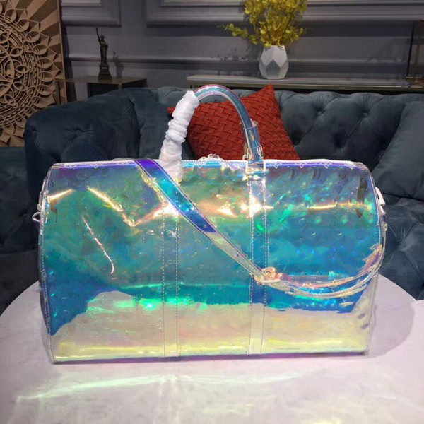 New European classic luxury style bag ladies fashion bag pvc Paris supermodel fashion Brilliant colour transparent travel bag