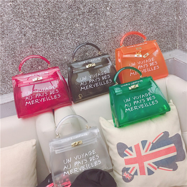 Top-handle Clear Transparent Pvc Women Shoulder Bags Letter Jelly Candy Color Women Messenger Crossbody Bag Luxury Females Bolsa