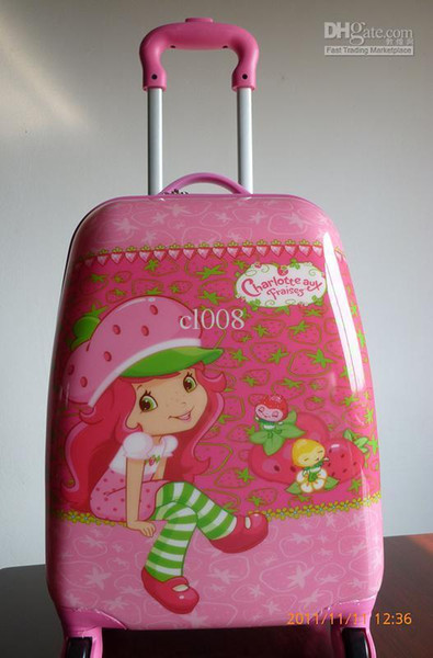 Most Popular Girls Suitcases Draw-bar Box Universal Wheel Travle Suitcase Pink Strawberry Antifraying 18 Inches Fashion