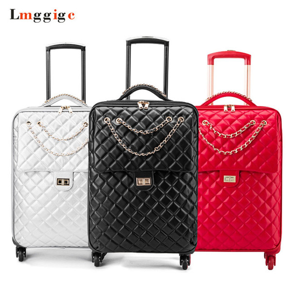 Women Leather Suitcases ,Girl's Wheel Travel Luggage Bag,Trolley Box with Rolling,20