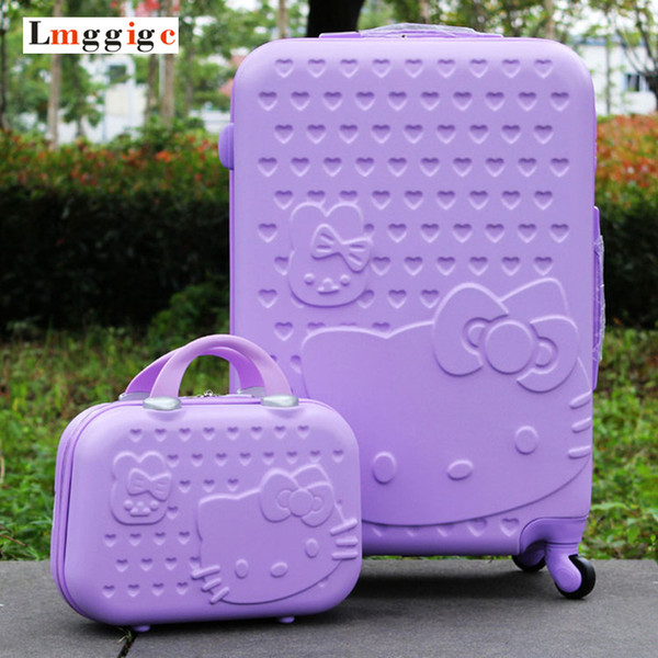 Purple Hello Kitty Hardside Luggage,Children&Women KT Rolling Suitcase,ABS Lovely Cartoon Travel Box,Universal wheel Carry-Ons