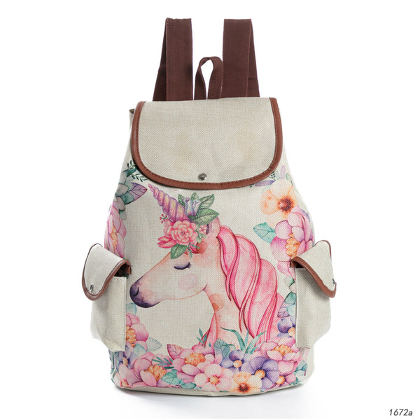 2018 new fashion unicorn linen bag printing large shopping bag ladies elegant female portable backpack