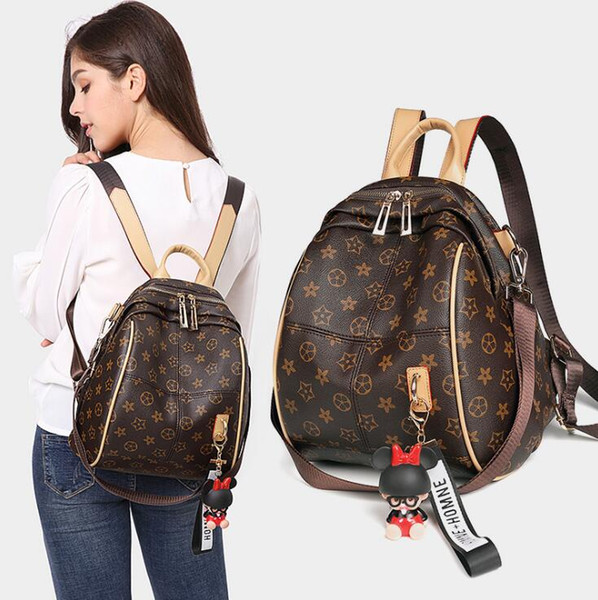 High quality ladies print backpack 2018 new designer classic fashion multi-purpose soft leather backpack travel bag free shipping