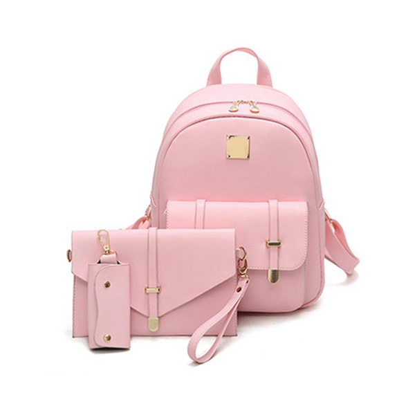 Pu Leather Backpack For Teenage Girls New Bags Fashion Composite Bag Women Cute 3 Sets Bag School Backpacks Black Bags Letter Sac A Dos