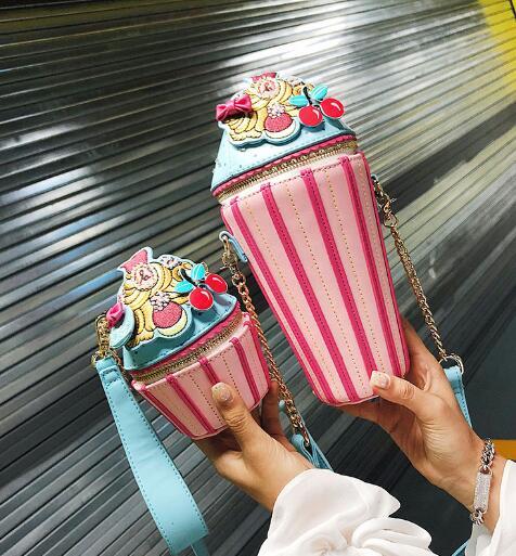 New chain, bucket, ice cream, Korean version, fashion 2018, color stripe, fashion bag, red envelope.